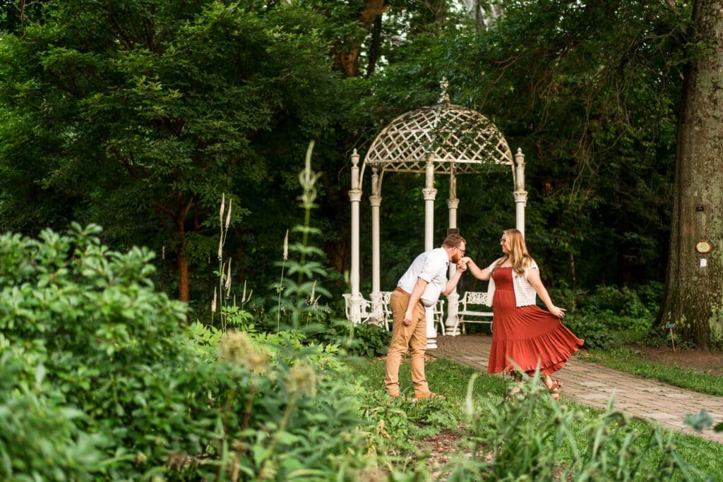 Engagement photos at the Columbus Park of Roses.