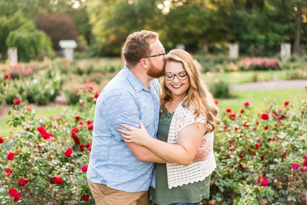 Engagement photos at the Columbus Park of Roses.