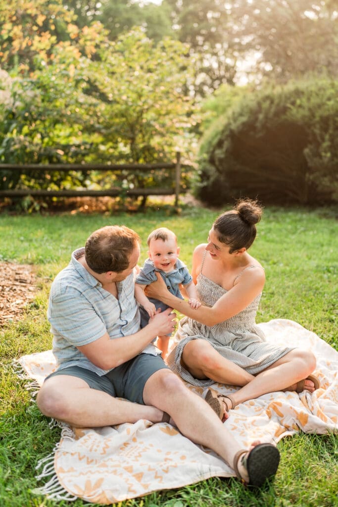 Golden hour family photos at the Columbus Park of Roses