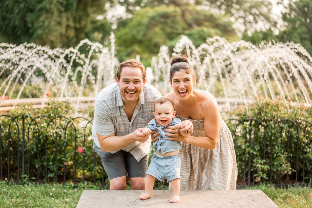 Golden hour family photos at the Columbus Park of Roses