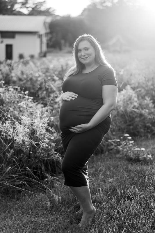 Golden hour maternity photos in a flower field in Pataskala, Ohio.