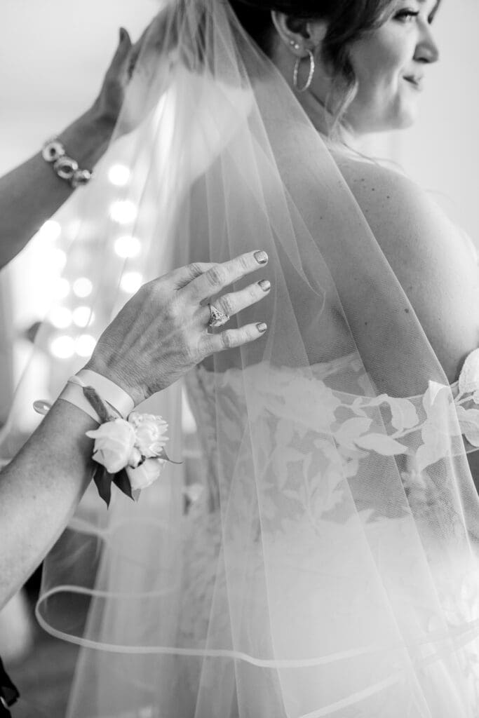 Bride getting ready at a wedding a Pinnacle Golf Course in Grove City, Ohio.